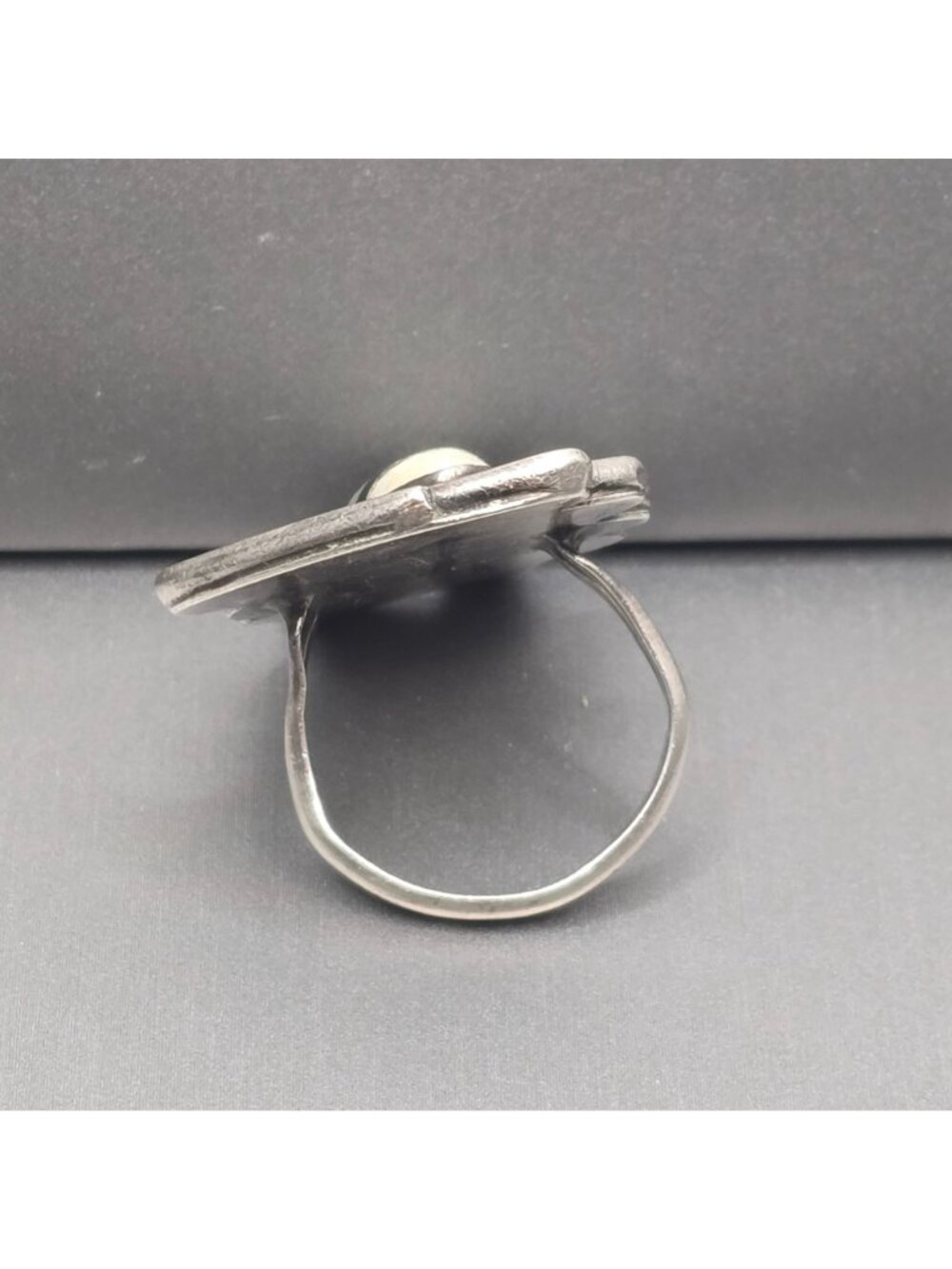 Vintage Southwestern 925 Sterling White Buffalo Turquoise Onyx Inlay Ring READ - Picture 5 of 15